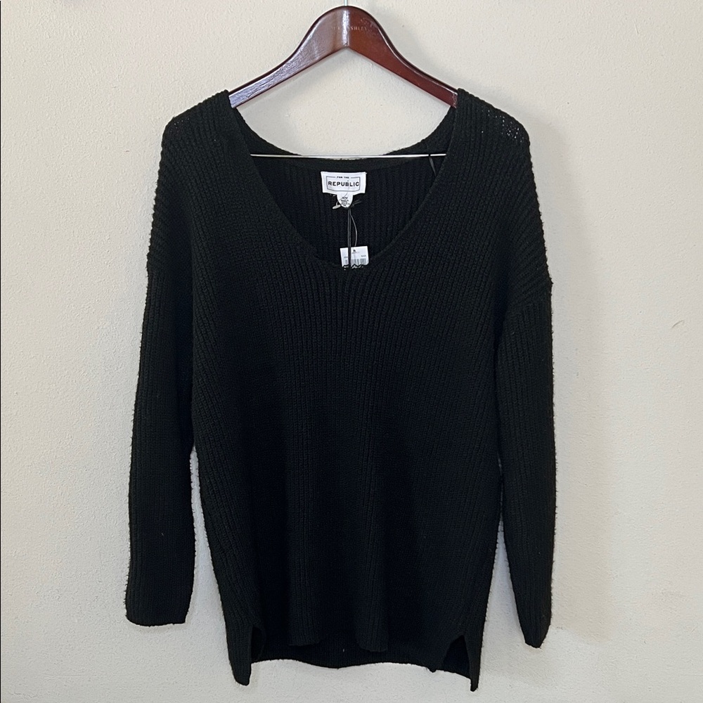 For the Republic Black Knit Sweater Womens Size Medium Fall Winter Casual Cozy - Picture 2 of 13